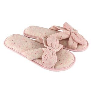 Womens Slide Slippers Strappy Fabric Bow Heathered Pink Slip On 38/39 US 7/8